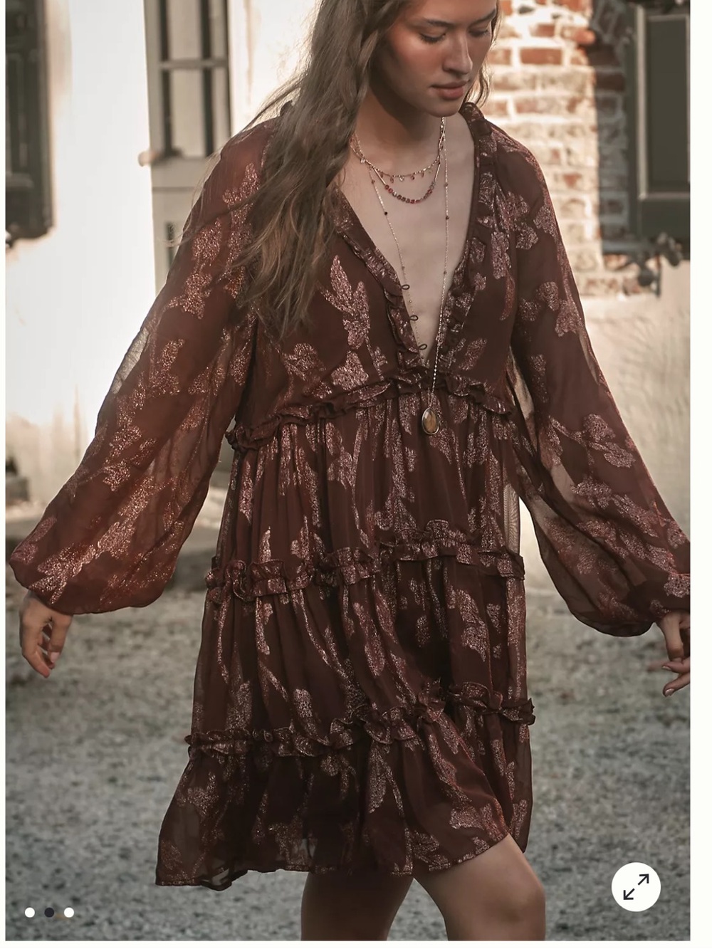 Anthropologie Tiered Boho Ruffle Long Sleeve Mini Dress Size XL